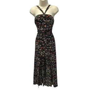 Material Girl Sleeveless High Low Hem Floral Print Romper - Black - size Medium